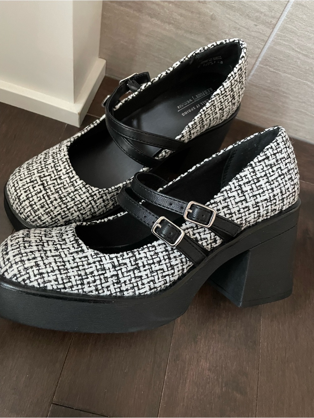 Call It Spring Monroe Platform Black & White Tweed Mary Janes Women’s Size 7